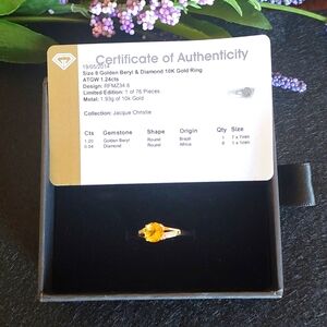 EUC Golden Beryl & diamond ring 10k